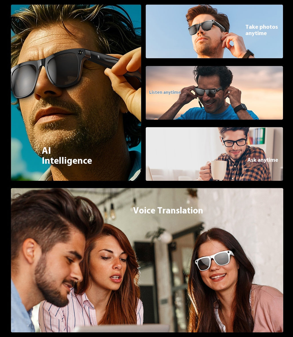 AI Smart Glasses Strap Camera Photo Translation Recognition Bluetooth