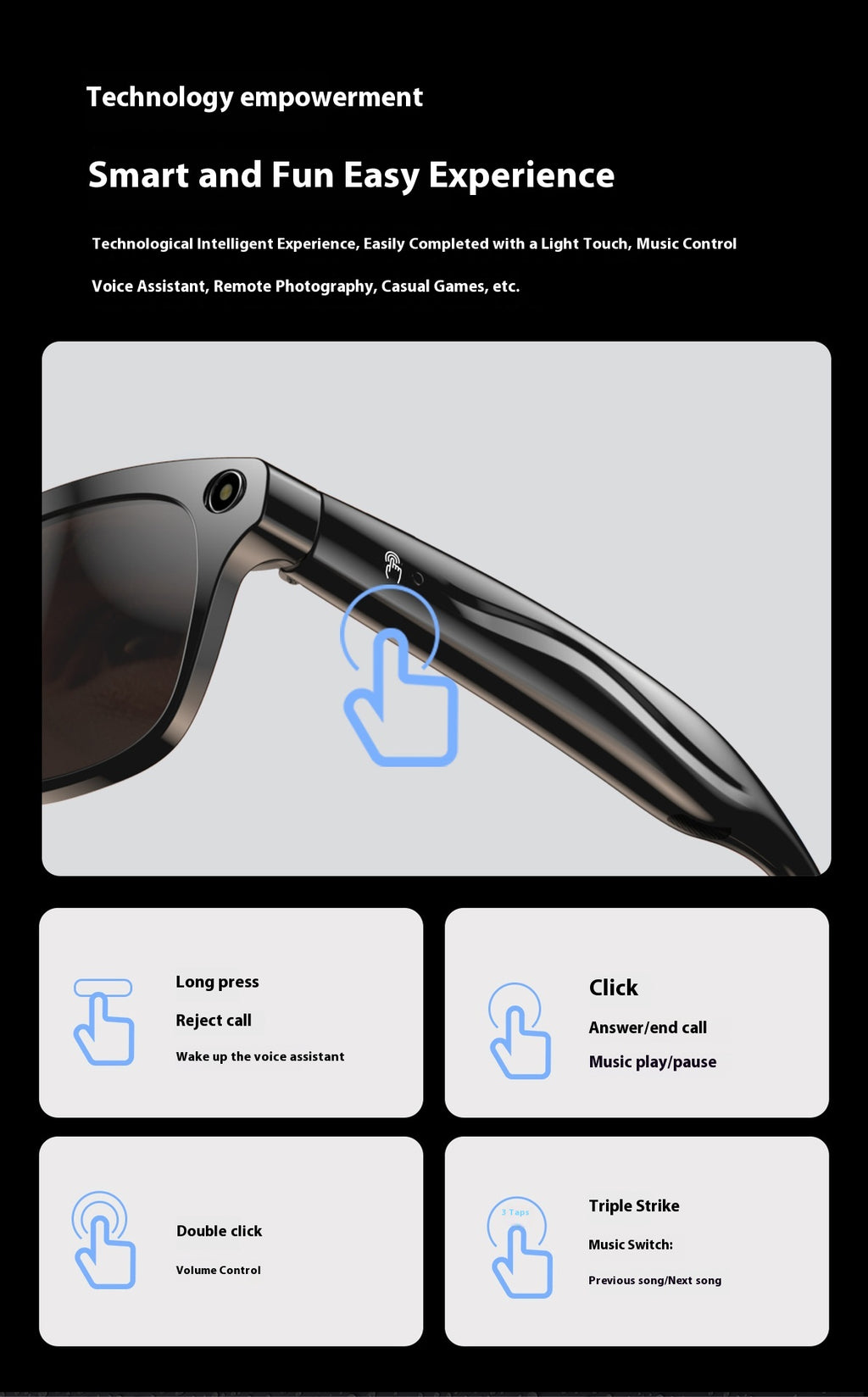 AI Smart Glasses Strap Camera Photo Translation Recognition Bluetooth