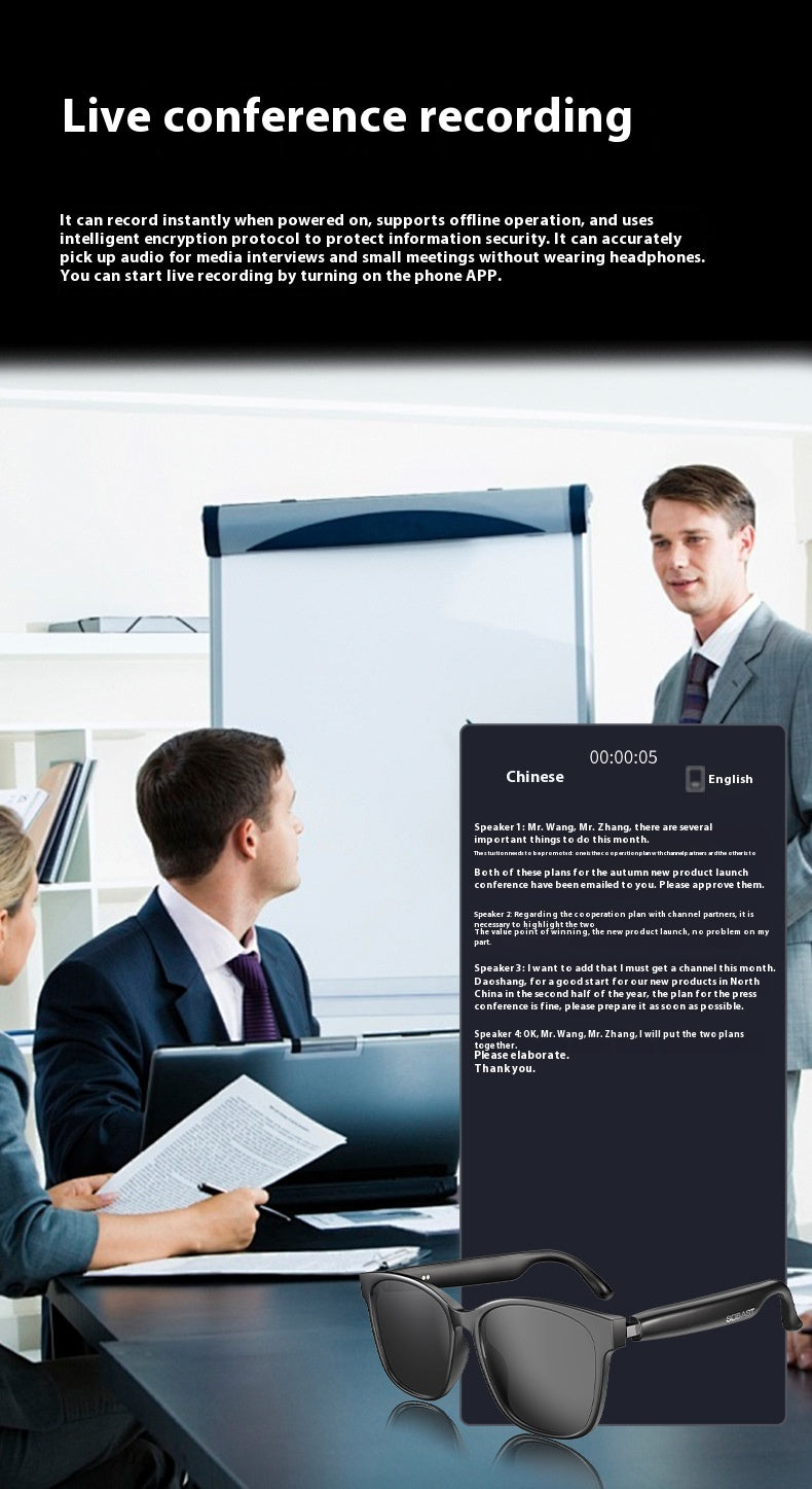 Recording & Translating AI Translation Wireless Bluetooth Glasses Headset Language Real-time Interpretation