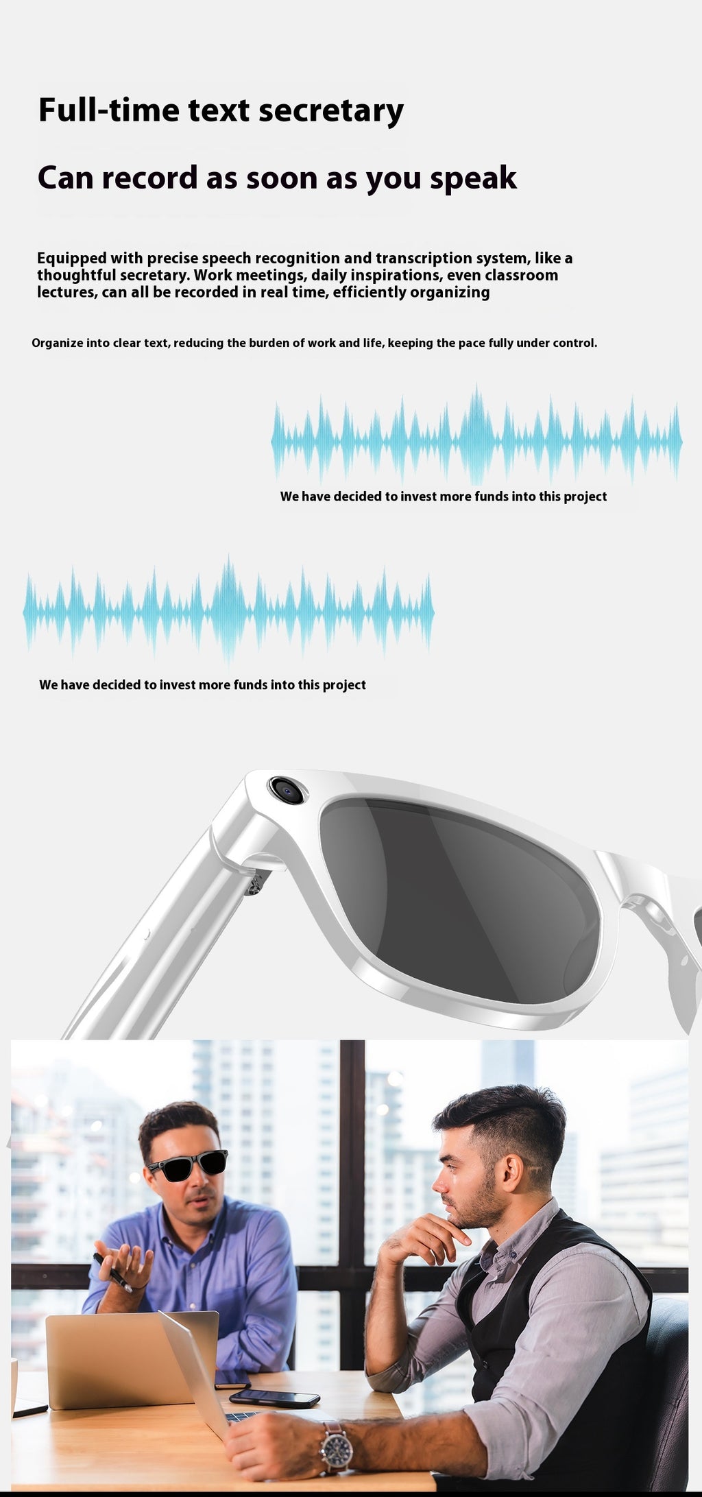 AI Smart Glasses Strap Camera Photo Translation Recognition Bluetooth