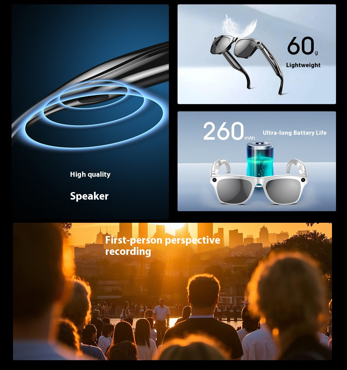 AI Smart Glasses Strap Camera Photo Translation Recognition Bluetooth